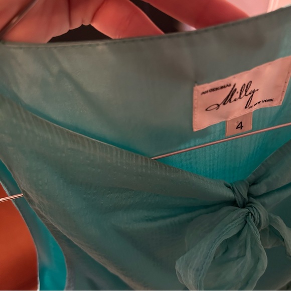 Milly Teal Blue Green Sleeveless Bow Keyhole Mini Cocktail Dress Women’s Size 4 - Picture 9 of 12